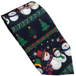 Hallmark Christmas Snowman Tie Tied Trees Candy Canes Snowflakes Holiday